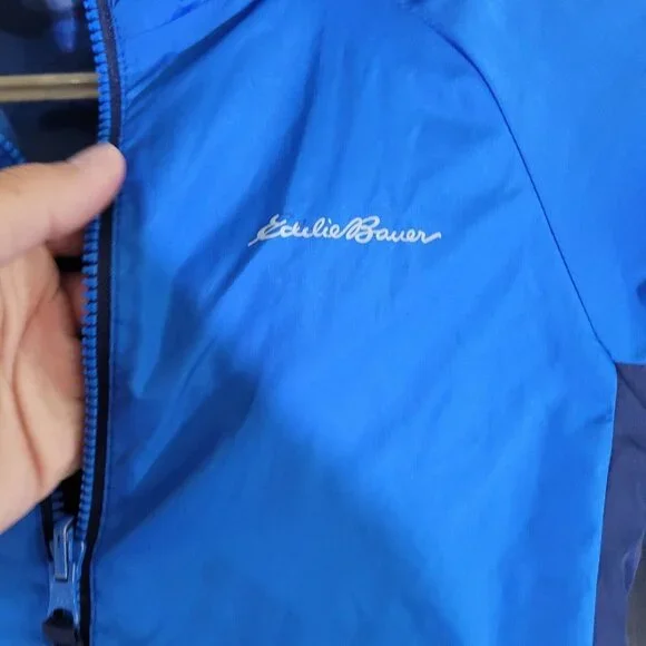 Eddie Bauer Reversible Jacket Boys XS Blue Camo Fleece Hooded Full Zip - Picture 2 of 6